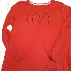 Rae Dunn COZY Red Long Sleeve Top Soft Pullover Shirt Women's Size M